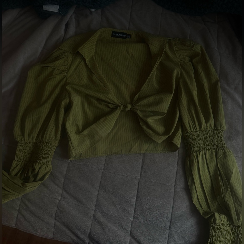 Pretty little thing olive long sleeve blouse with bell sleeves